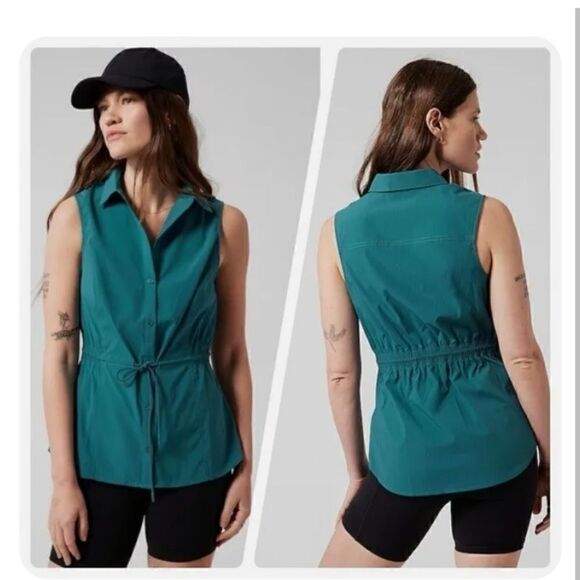 Athleta Levitate poplin button down tank with collar. Size XXS NWT - Picture 1 of 4